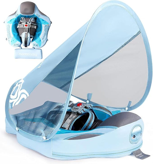 Baby Floats for Pool with Canopy Removable Sun Protection Canopy Mambobaby Float Non Inflatable Upgrade Add Tail Avoid Flip Waterproof Skin-Friendly Infant Swim Float 3-24 Months