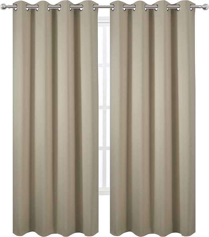LEMOMO Blackout Curtains 52 x 84 Inch Long Beige Curtains Set of 2 Panels Room Darkening Curtains for Bedroom and Living Room