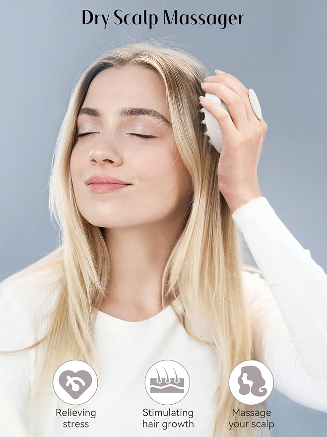 HEETA Scalp Massager Hair Growth, Soft Silicone Scalp Scrubber Shampoo Brush for Exfoliation, Dandruff Removal & Head Massage Stress Relax, Wet & Dry Use for Thick, Thin Hair Care, Wheat Straw Beige
