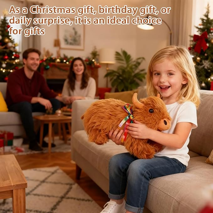 TICHA 22”- Highland Cow Stuffed Animal Plush Toy, Soft Fluffy Scottish Cattle Plush Pillow, Realistic Highland Cow Decor, Home Decor, Couch Pillow