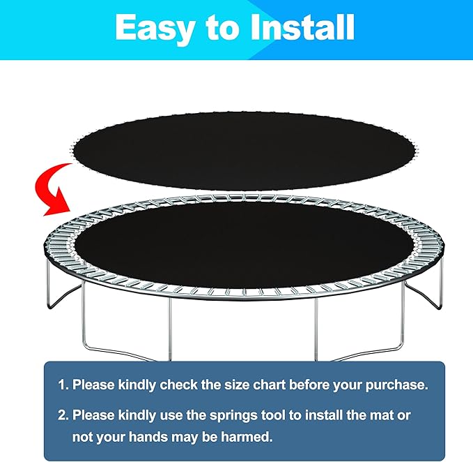 SPORTYOUTH Trampoline Replacement Mat, Fits 12ft 14ft 15ft Round Trampolines Frame with 72/88/96 V-Rings Using 5.5/6.5/7 in Springs, Water-Resistant, UV Resistant, Good Jumping Bounce