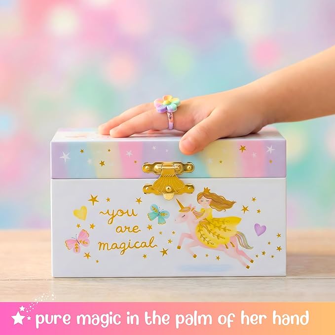 Giggle & Honey Musical Princess Jewelry Box for Girls - Kids Jewelry Box with Spinning Princess, Princess Gifts for Girls, Unicorn Toys - 6 x 4.7 x 3.5 in