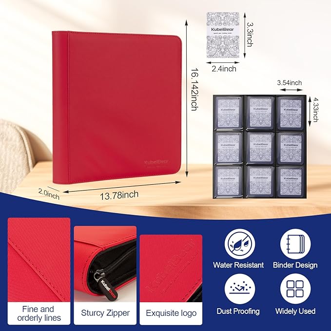 Toploader Binder – 360 Capacity, Zippered Trading Card Holder for MTG, Sports & Collectible Cards – Acid-Free, Durable & Travel-Friendly Storage (Red dots, Toploader Binder)