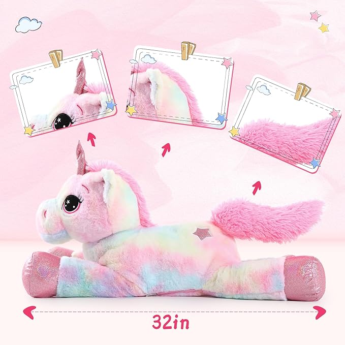 Tezituor 32in Giant Unicorn Plush Toys,Cute Rainbow Pink Unicorn Stuffed Animals,Unicorn Birthday Decorations for Girls,Big Unicorns Gifts for Children