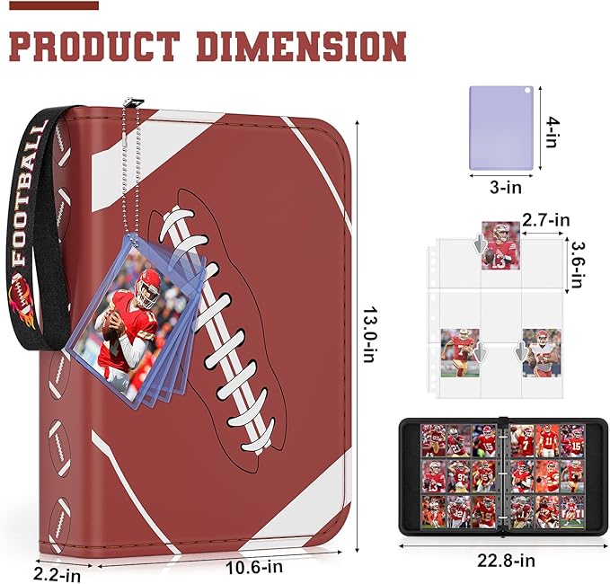 Mlikero 720 Pockets Football Card Binder, Sports Card Binder with Card Display Design, Premium Card Ablums with Sports Pattern Wristband Fit for Football Cards 2025