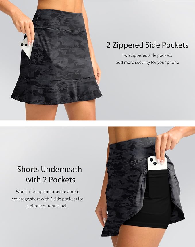 16" Golf Skorts for Women with 5 Pockets | Athletic, Tennis Skirt, High Waisted, Pickleball, Travel, Casual, Lightweight, Ruffle Summer Skirt, with Shorts