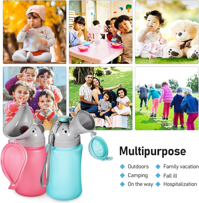 Mipcase 2pcs Portable Travel Urinal for Kids : Emergency Car Potty Cute Elephant Design Toddler Pee Training Cup for Boys & Girls