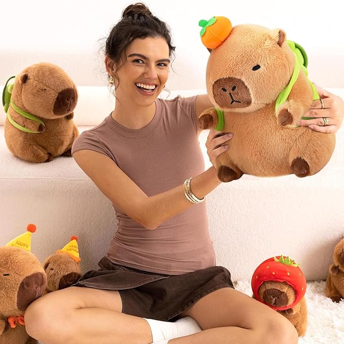 Ditucu Cute Orange Capybara Plush Pillow with Turtle Backpack Stuffed Animal Capibara Plushies Toys Gifts for Kids Brown 11 inch