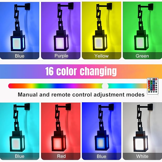 Pixelated Lantern Night Light, 16 Color LED Wall Night Light with Remote Control - Rechargeable Retro Pixel Style Table Lamp for Game Room Kids Room Decor and Children's Gifts