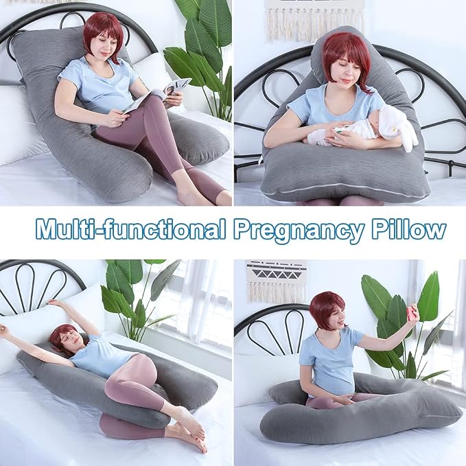MOON PINE Pregnancy Pillow, U Shaped Full Body Pillow for Maternity Support, Sleeping Pillow with Cover for Pregnant Women (Cooling Blue)