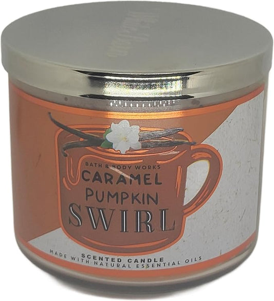 Bath & Body Works, White Barn 3-Wick Candle w/Essential Oils - 14.5 oz - 2021 Autumn! (Caramel Pumpkin Swirl)
