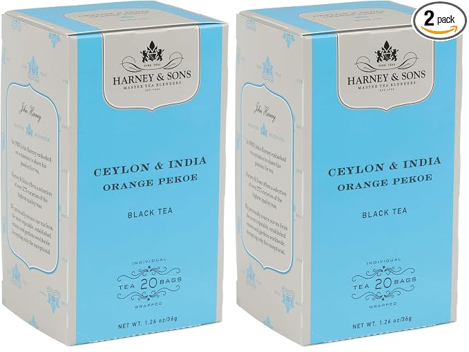 Harney & Sons Black Tea, Orange Pekoe, 20 Tea Bags (Pack of 2)