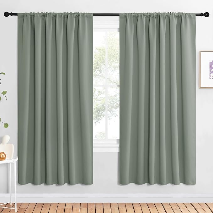 NICETOWN 2 Panels Blackout Curtains, Rod Pocket Window Curtains Room Darkning Drapes for Bedroom/Living Room, Thermal Insulated Solid Draperies for Home Office/Study, 62 by 72-Inch, Greyish Green