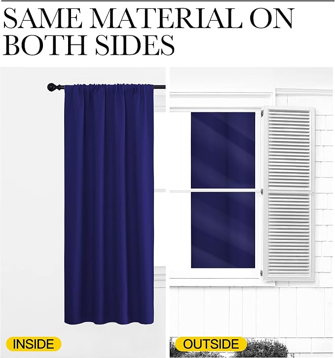 NICETOWN Kitchen Curtains, Short Blackout Drapes, Navy Blue, 34" Wide by 54" Long, 2 PCs, Thermal Insulated Blackout Curtain Panels for Kids Room, Play Room