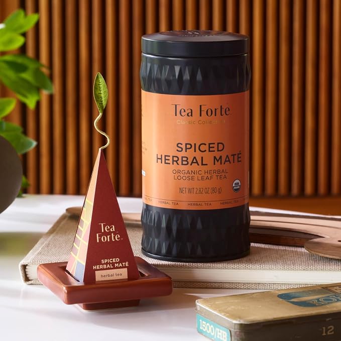Tea Forte Spiced Herbal Maté Premium Loose Leaf Caffeinated Herbal Tea Blend Canister, Makes 35-50 Cups