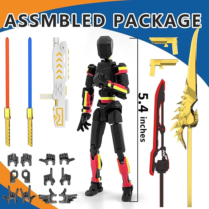 T13 Action Figure Already Assembled, Multi-Colored Titan 13 Action Figure Set Dummy with Laser Saber 3D Printed T 13 Lucky Robo Nova 13 Action Figures, Figura de acción t13 (Black-R-Y)
