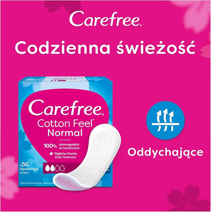 Carefree Cotton Feel Flexiform Panty Liners with Fresh Scent and 100% Breathable for Everyday Freshness and Soft Comfort 56 Count