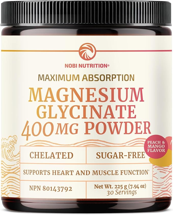 Magnesium Glycinate Powder 400MG | Sleep & Relaxation Support | Peach Mango Flavor, Sugar-Free | High Absorption Chelated Magnesium Powder | Vegan, Gluten-Free, Non-GMO | 30 Servings | 225g (7.94oz)