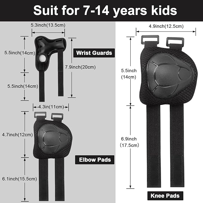 Kids/Youth Knee Pads and Elbow Pads Set with Wrist Guard 3 in 1 Kids Protective Gear Set for 3-14 Years for Skateboarding, Skiing, Cycling, BMX Biking, Running, Scooter