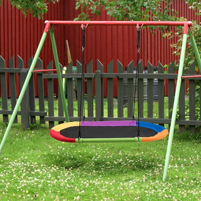 Costzon 60'' Giant Waterproof Platform Saucer Tree Swing Set, 700 lb Weight Capacity, Outdoor Saucer Tree Swing with Adjustable Hanging Ropes, Swing for Children Park Backyard (Multicolor)