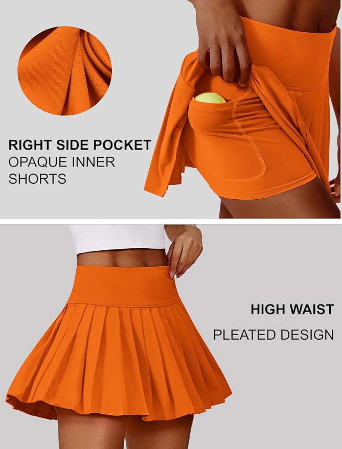 PINSPARK Pleated Tennis Skirts Mini Athletic Golf Skorts with Pocket | 14", High Waist, Lightweight, Quick Dry, Stretchy, Inner Shorts, Sun Protection, Pickleball, Casual, for Women