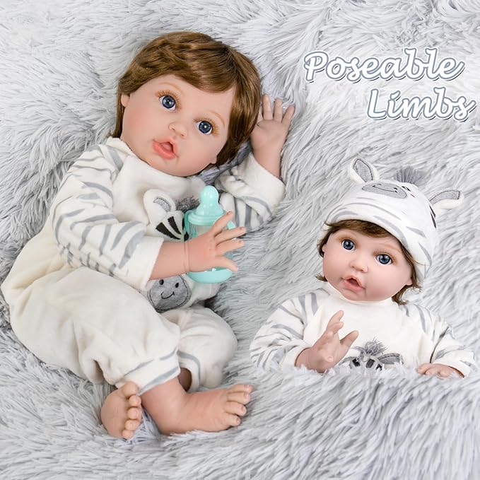 Aori Lifelike Reborn Baby Dolls - 22 Inch Realistic Newborn Baby Boy Doll in Soft Weighted Body & Zebra Outfits - Real Life Reborn Toddler Boy Gift Set for Kids 3+