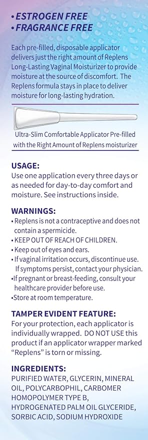 Replens Long-Lasting Vaginal Moisturizer, 8ct with Single-use applicator (Pack of 2)