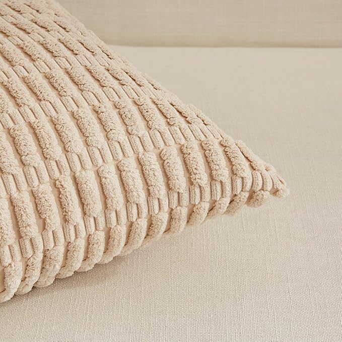 Fancy Homi 4 Packs Decorative Throw Pillow Covers for Living Room Couch Bed, Modern Farmhouse Boho Home Décor Accent Cushion Case, 16" x 16", Neutral
