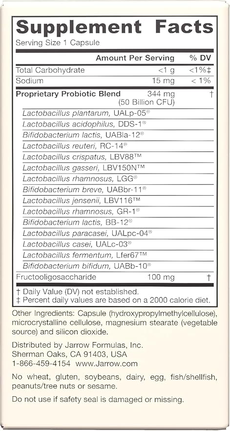 Jarrow Formulas Fem-Dophilus Vaginal & Digestive Probiotic 50 Billion CFU, 9 Clinically-Studied Strains, for Vaginal Flora & Yeast Balance, Urinary Tract, Digestive, 30 Capsules (Pack of 2)
