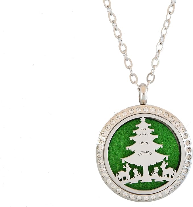 Aromatherapy Essential Oil Diffuser Stainless Magnetic Locket Christmas Tree Crystals