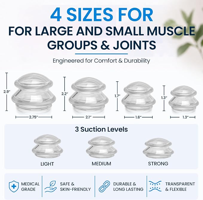 Silicone Cupping Therapy Set Professional Massage Cupping Cups for Cupping Therapy - 8 Cup Kit for Massage, Myofascial Release, Cellulite Reduction - Pack of 2 (Lure Clear)