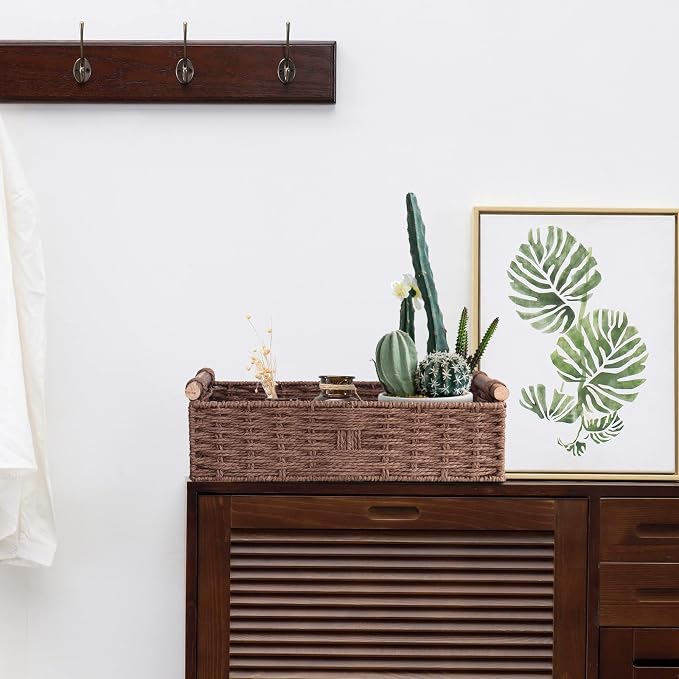 Basket for Toilet Paper Storage Baskets for Bathroom Decor Organizing | with Handle for Bedroom Home Decor and Shelves Apartment Countertop Use,Brown