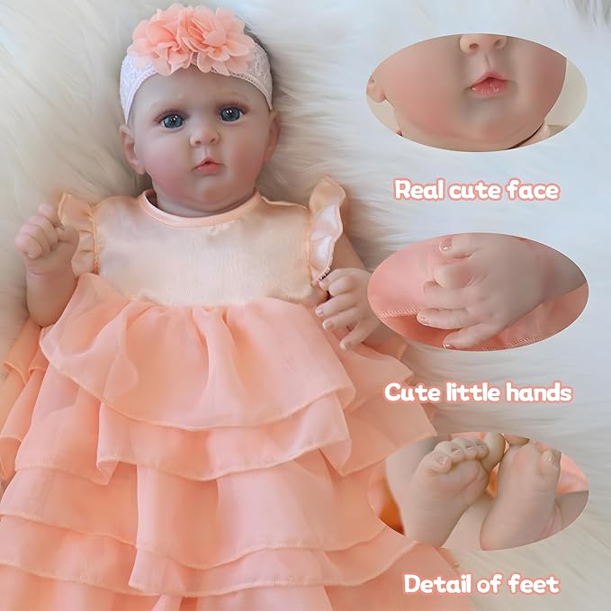 Realistic Reborn Baby Dolls Boy 17-Inch Realistic Baby Doll Soft Vinyl Lifelike Babe Newborn Babe Dolls Accessories for 3+ Years Old (Orange)