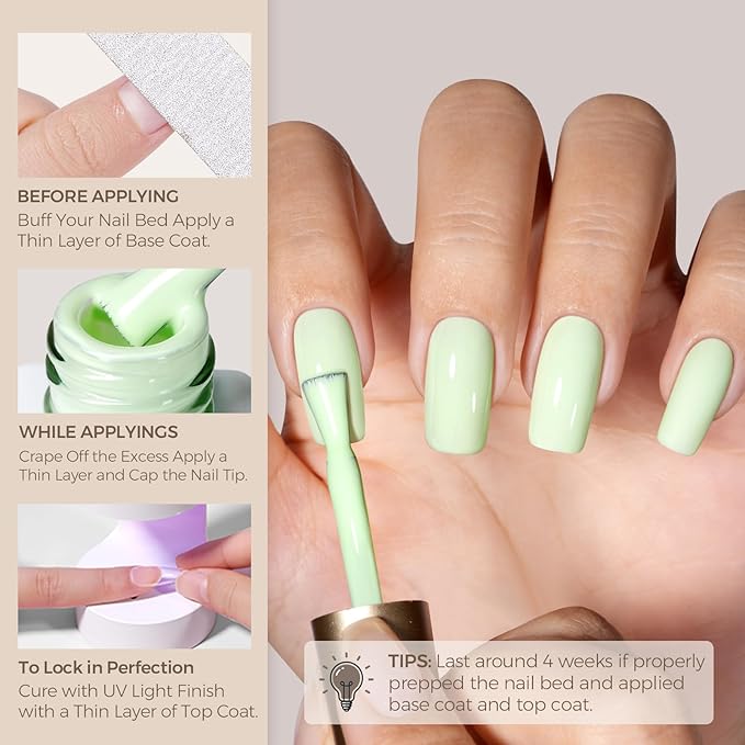 AILLSA Pastel Gel Nail Polish Macaron Mint Green Gels Polish Bright Summer Colors Cotton Candy Nail Polish Soak Off U V Gel for French Nail Manicure Salon DIY 0.5 Fl Oz GB77
