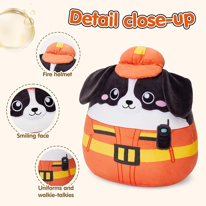 Firefighter Dog Plush Pillow – Firefighter Uniform Stuffed Animal Toys, Ultra-Soft Huggable Toy Gift Plush Toy for Kids, Boys & Girls,14inch