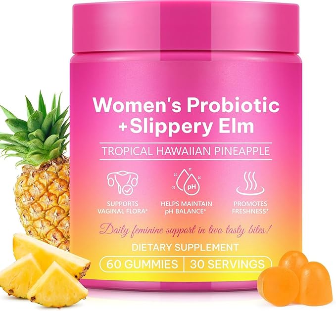 Feminine Probiotics Gummies,Vaginal Women Probiotic,Feminine Balance pH Gummies for Healthy Odor,Improve Immune,Support Vaginal Health,with Slippery Elm(60 Gummies)