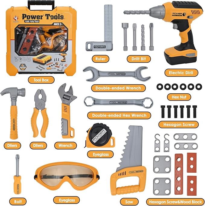 Kids Tool Set for Boys,Toddler Tool Set with Kids Tool Box & Electronic Toy Drill,Construction Pretend Play Tools for Kids,Toys for 3 4 5 Year Old Boys,Toddler Boy Toys