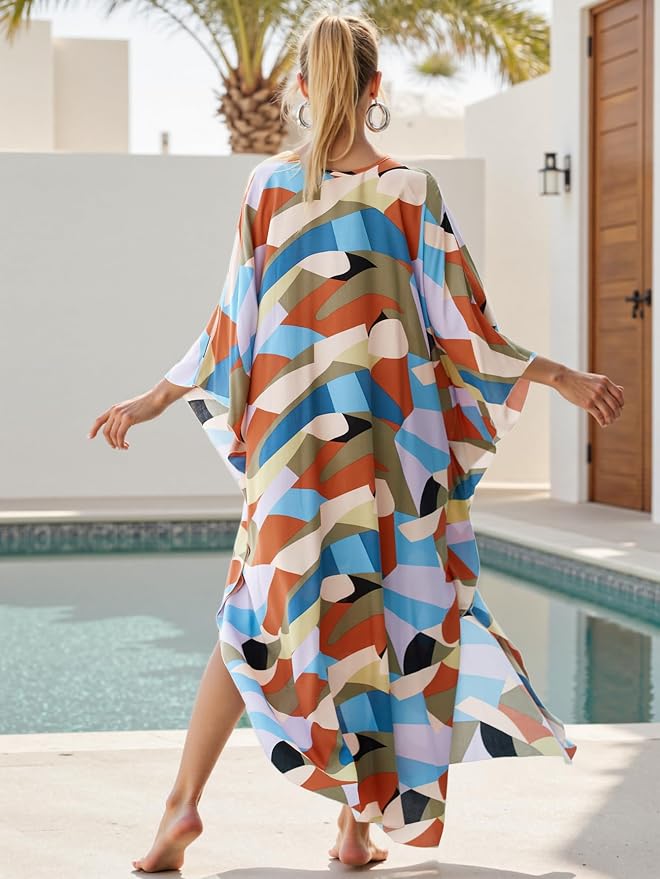 Mumu Dresses for Women Plus Size, Bohemian Kaftan Beach Cover Up Long Maxi Nightgown Soft Loungewear