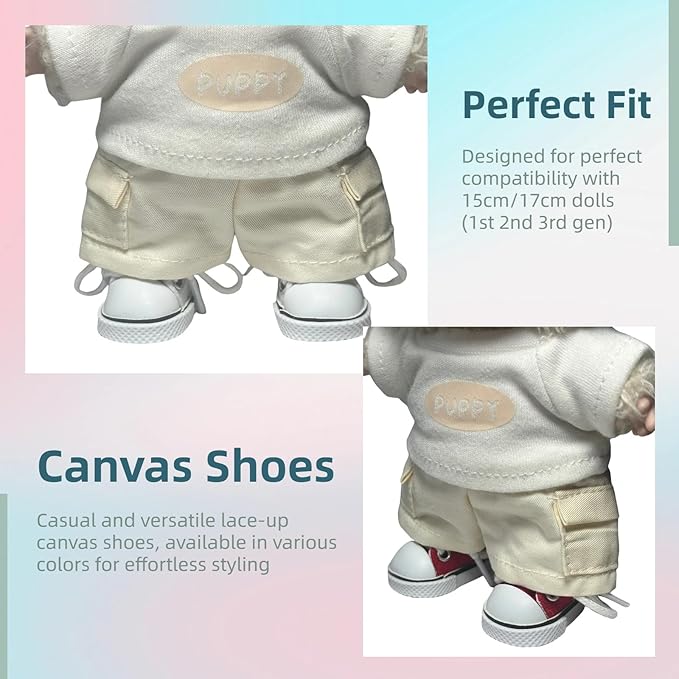 2 Pairs 17cm Doll Shoes, Lace-Up Canvas Sneakers Mini Shoes for 17cm Dolls, Fingerboard Shoes, Mini Finger Shoes, Clothing Accessory for 6.7in Dolls (Red & White)