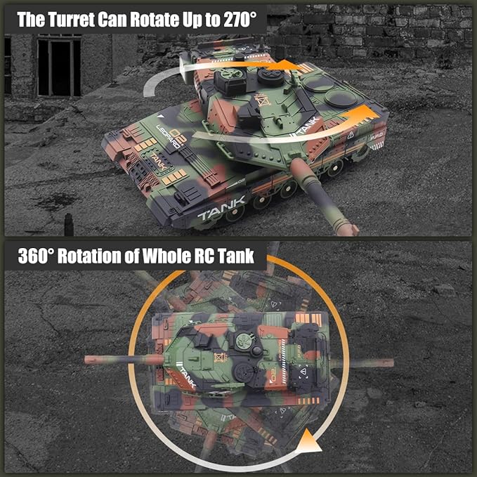 RC Tank That Shoots for Kids - 2.4Ghz Remote Control Army Tank Toys with Auto Demo Sound Light Smoke - 13 Channel Military Vehicles Model Gift for Adults Boys Age 6-8 9-12, Army Beige, Army Green