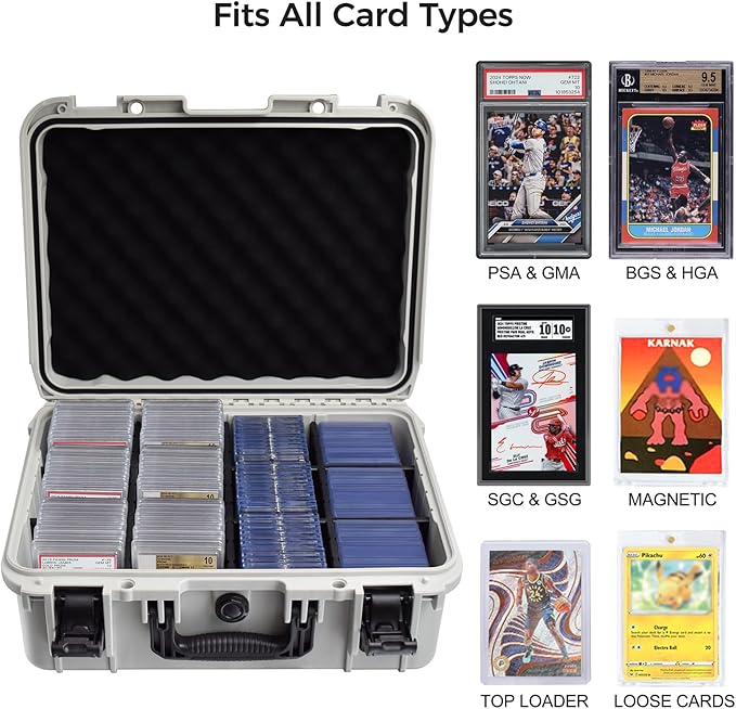 Graded & Trading Card Storage Box – XL Baseball Card Case with 8 Adjustable Dividers, Fits PSA BGS SGC Slabs, Toploaders & Magnetic Holders – Waterproof Hard Shell Sports Card Organizer (Case Only)