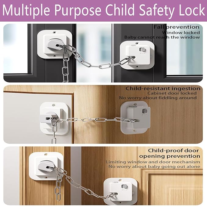 Child Proof Door Lock, Adjustable Latch, 2 Pack | 3M Adhesive Safety Locks, For Baby & Pets, No Tools Needed