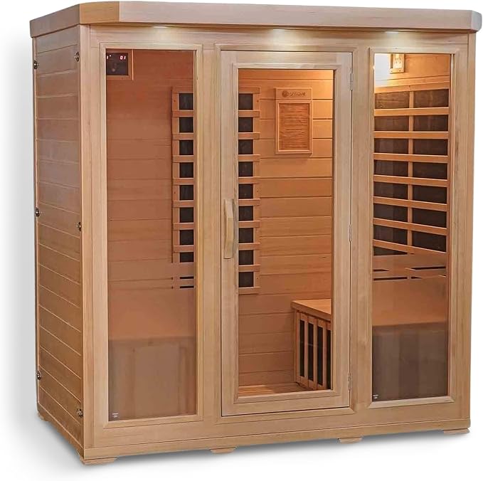 Heat Wave Sonoma 4 Person Infrared Sauna for Home - Thick Hemlock Interior with Chromotherapy Light & 9 Carbon Infrared Heaters for Energy-Efficient, Low EMF Infrared Sauna Relaxation