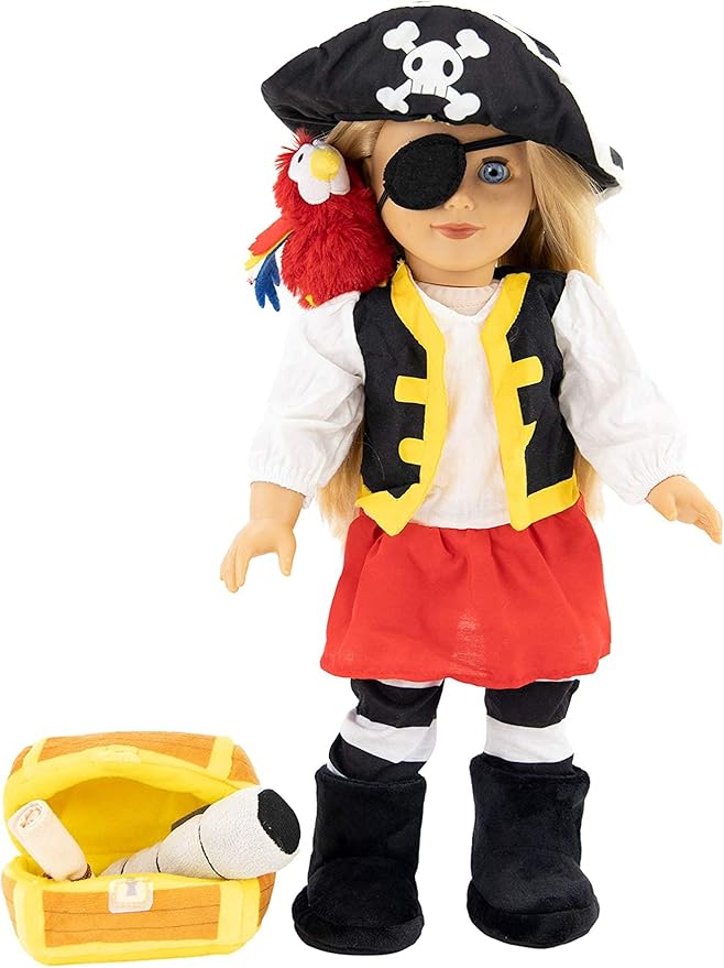 Playtime by Eimmie 18 Inch Pirate Doll Clothes & Accessories – Pirate Costume with Hat, Boots & Leggings – Fits American Girl, Our Generation & Other 18” Dolls for Girls