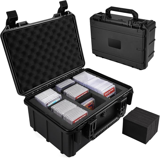 QINGUANG Graded Card Storage Box 3 Rows,Trading Card Case with 6 Foam Dividers, Waterproof PSA Slab Case for PSA/CSG/CGC/BGS Top Loaders Sports Cards