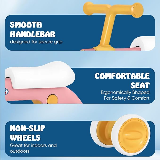 Henry & Colin Toddler Balance Bike for 1 to 3 Year Old Girls, 4 Wheel First Bike, Toddler Walker Riding Toy with Colorful Light and Music, First Birthday Gifts (Classic Pink)