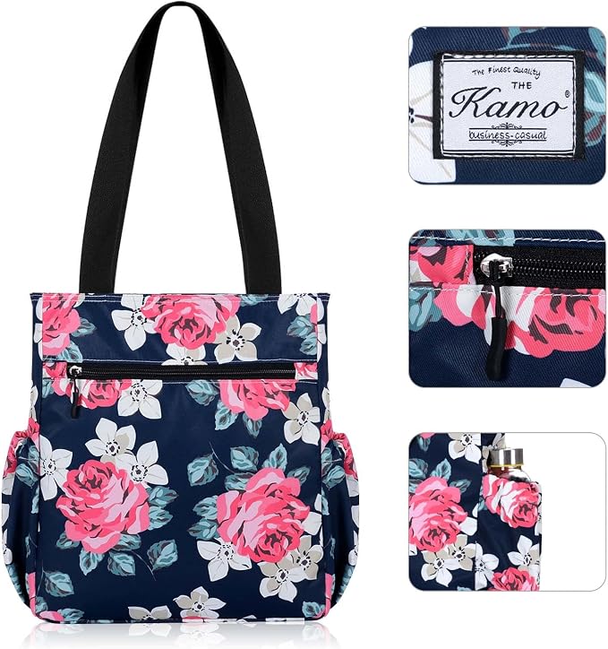KAMO Floral Tote Bag - Waterproof Lightweight Handbags Travel Shoulder Bag for Hiking Yoga Gym Swimming Travel Beach