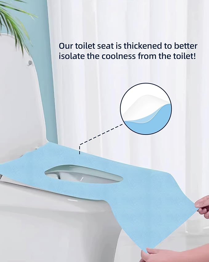 50 Pack Disposable Toilet Seat Covers 16x24 Inch Extra Large Individually Wrapped Toilet Seat Shields Travel Accessories for Adults Kids-Blue