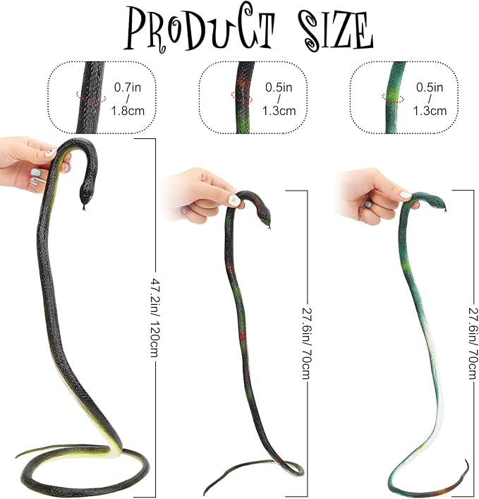 3 Pcs Realistic Rubber Snakes Colorful, Plastic Snakes, Prank Snake Toys for Party, Tricking People, Kids Playing, Garden Props Decorations, Assorted Sizes