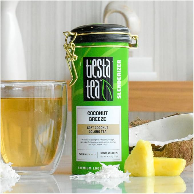 Tiesta Tea - Coconut Breeze, Loose Leaf, Soft Coconut Oolong Tea, Medium-Caffeinated Blend, Makes Hot or Iced & Up to 40-50 Cups, 4oz Refillable Tin